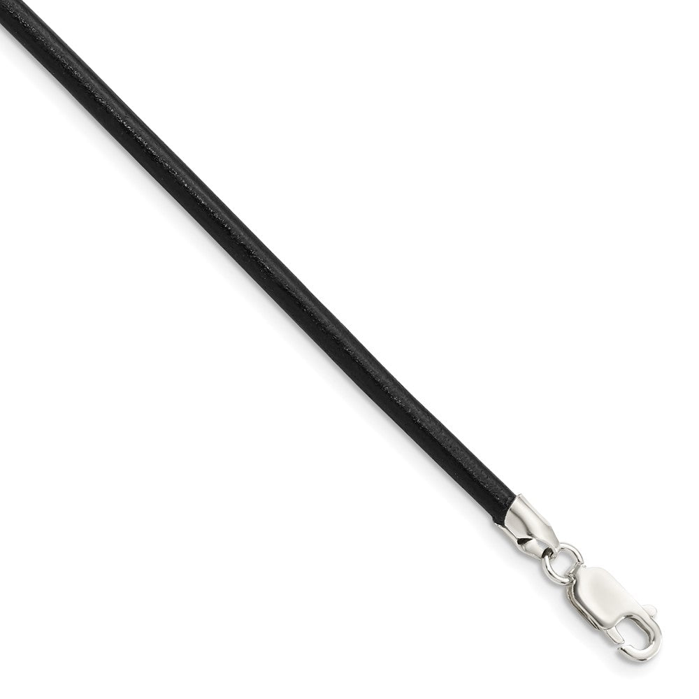 Sterling Silver 18inch 3mm Black Leather NecklaceQK87-18