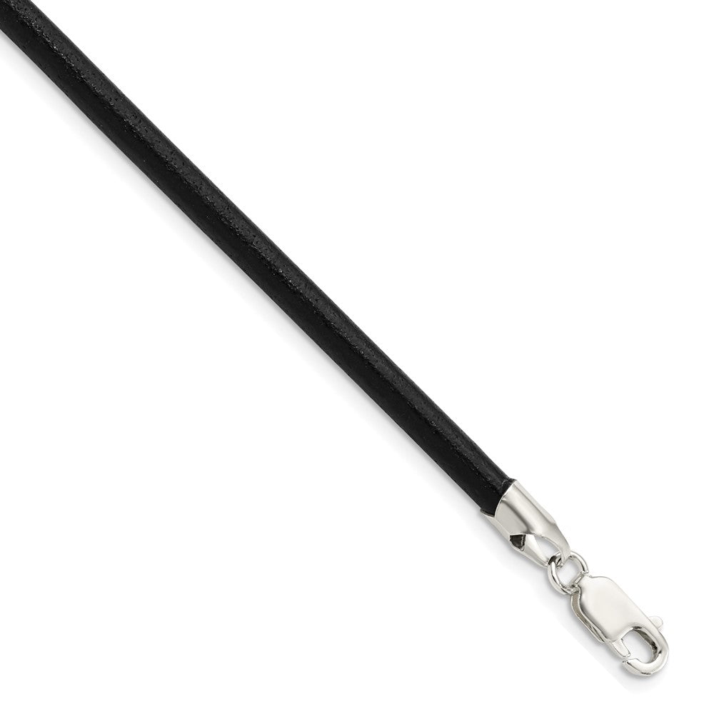 Sterling Silver 18inch 4mm Black Leather NecklaceQK88-18