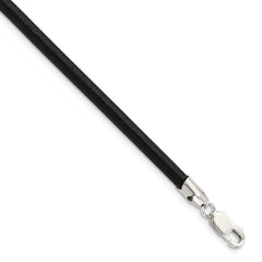 Sterling Silver 18inch 4mm Black Leather NecklaceQK88-18