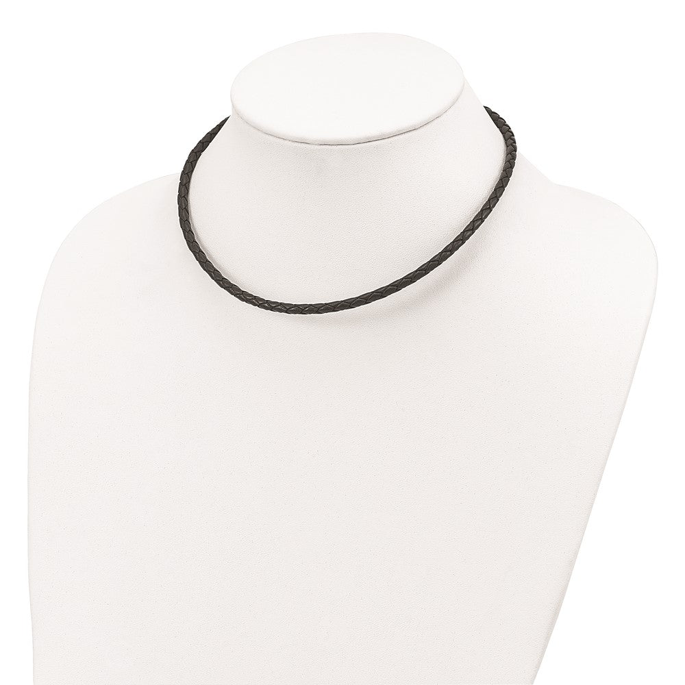 Sterling Silver 16inch 4mm Black Leather Braided NecklaceQK89-16