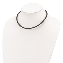 Sterling Silver 16inch 4mm Black Leather Braided NecklaceQK89-16
