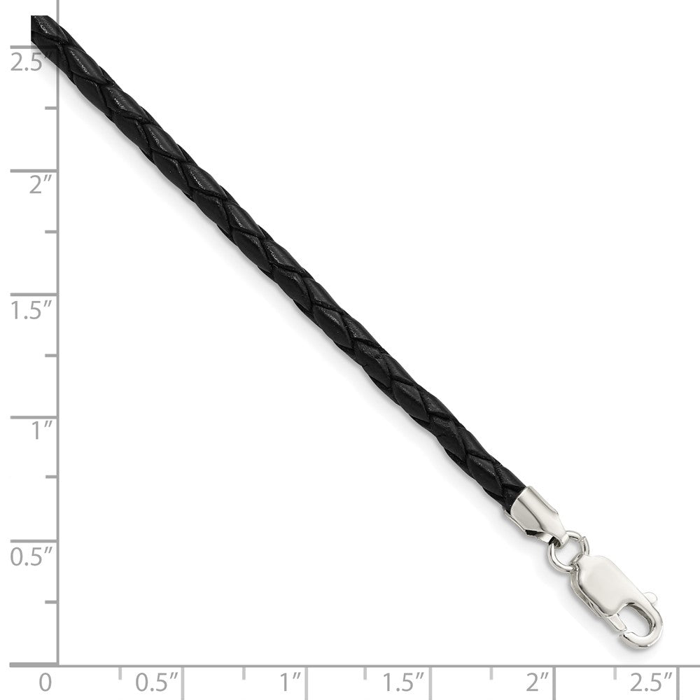 Sterling Silver 20inch 3mm Black Leather Braided NecklaceQK90-16