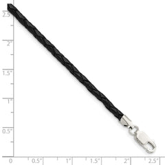 Sterling Silver 20inch 3mm Black Leather Braided NecklaceQK90-16