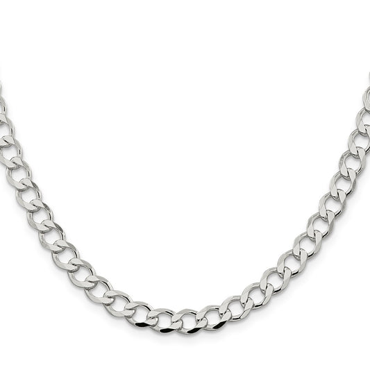Sterling Silver 6.7mm Semi-solid Flat Curb ChainQLFB150