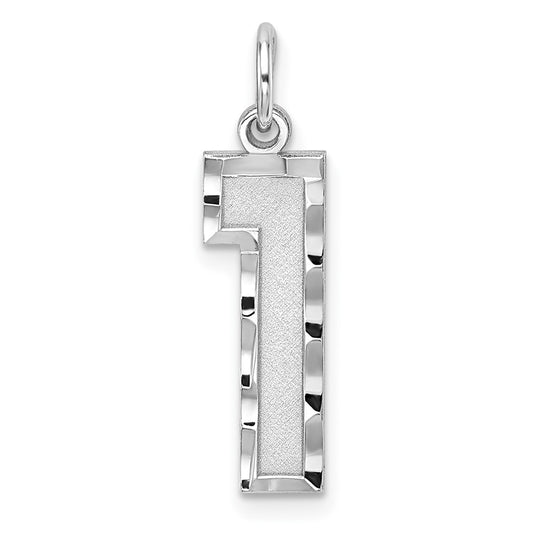 Sterling Silver Rhodium-plated Large Diamond-cut #1 Charm QLN01