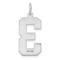 Sterling Silver Rhodium-plated Large Diamond-cut #3 Charm QLN03