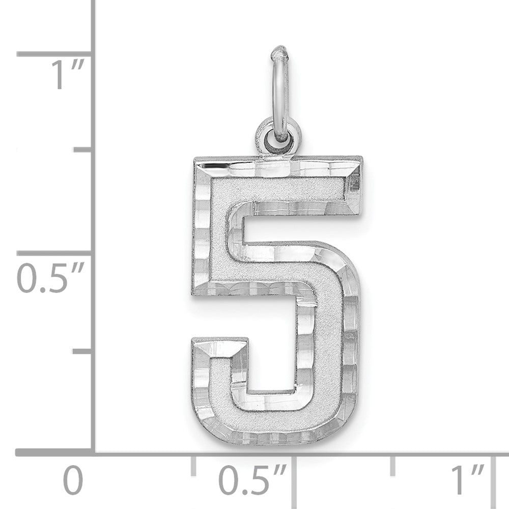 Sterling Silver Rhodium-plated Large Diamond-cut #5 Charm QLN05