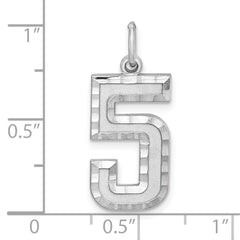 Sterling Silver Rhodium-plated Large Diamond-cut #5 Charm QLN05