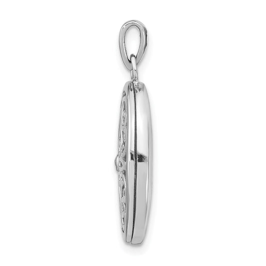 Sterling Silver Rhodium-plated Diamond Accent Filigree Oval 22mm Locket QLS1024