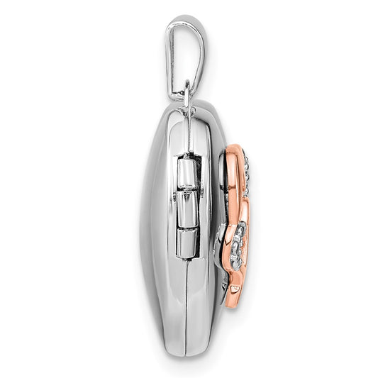 Sterling Silver Rhodium-plated Diamond Rose Rhodium Hearts 18mm Locket QLS1032