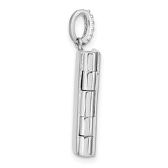 Sterling Silver Rhodium-plated CZ 19mm Book Locket QLS1093