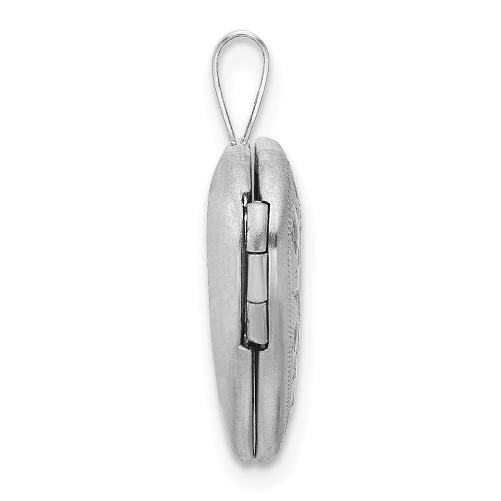 Sterling Silver RH-plated Polished / Satin Epoxy 16mm Floral Heart Locket QLS1122