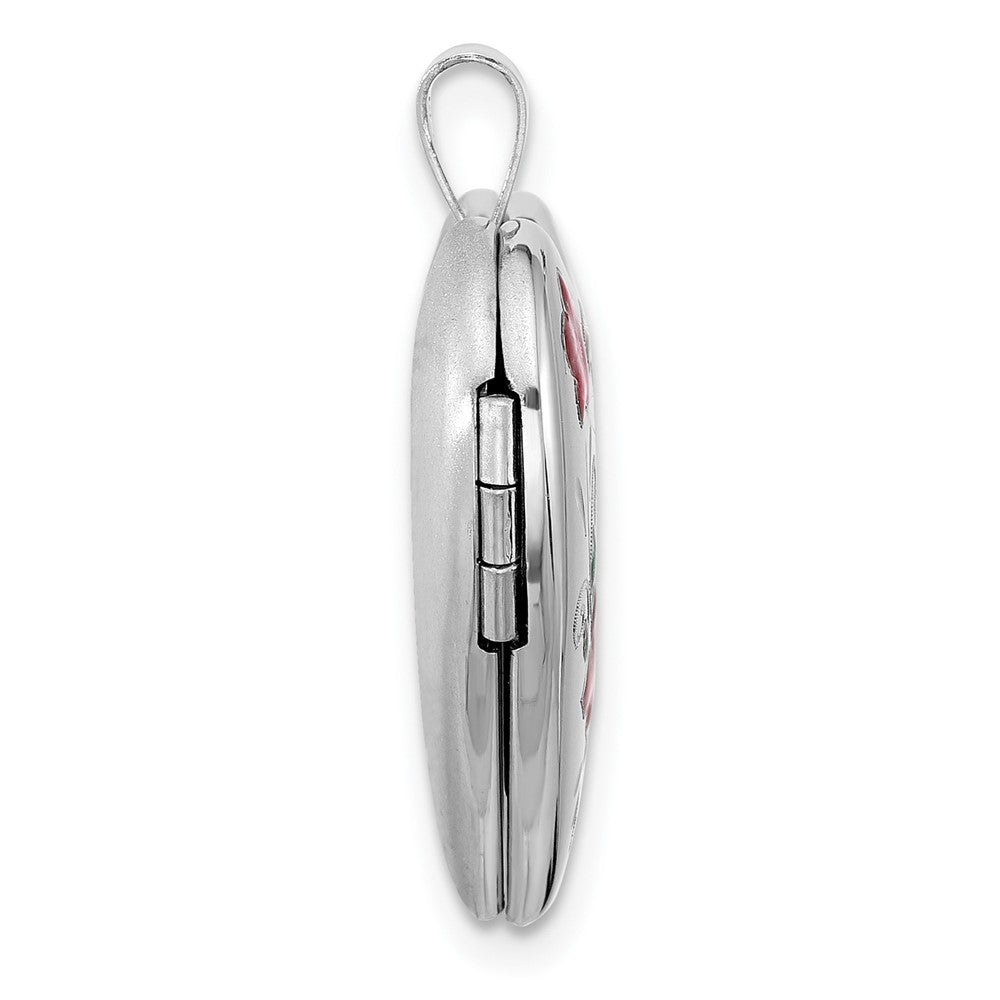 Sterling Silver Rhodium-plated Epoxy 20mm Floral Mom Heart Locket QLS1123