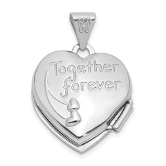 SS Rhodium-plated 15mm Dove Together forever Reversible Heart Locket QLS1130