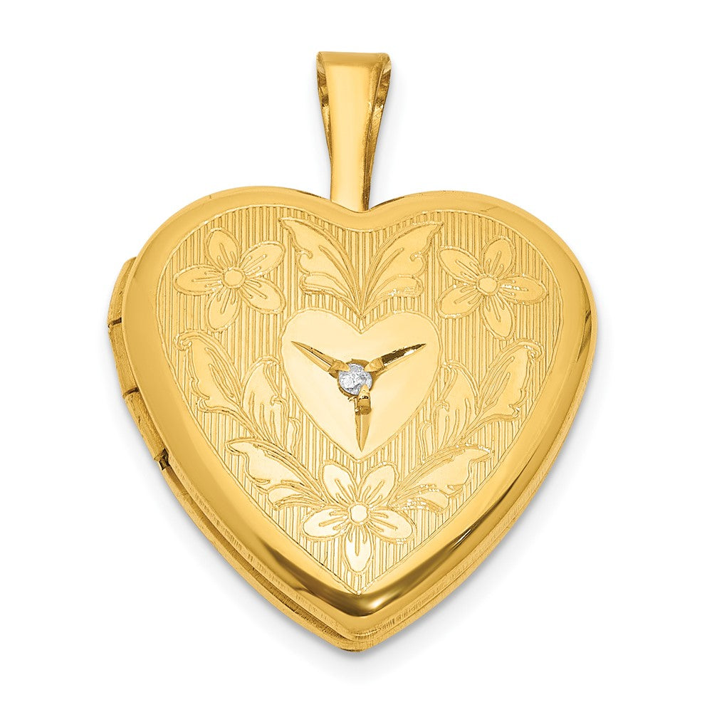 1/20 Gold Filled Polished & Textured Diamond 16mm Floral Heart Locket QLS1184