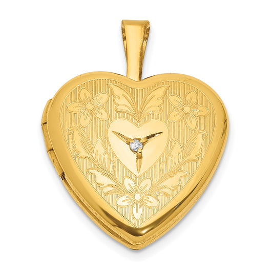 1/20 Gold Filled Polished & Textured Diamond 16mm Floral Heart Locket QLS1184