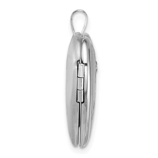 Sterling Silver Rhodium-plated Brushed 1/20 carat Diamond Two Dolphins 20mm Heart Locket QLS1194