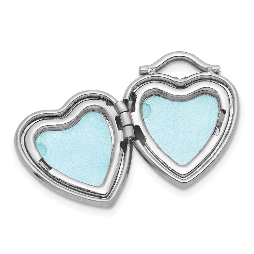 Sterling Silver Rhodium-plated Polished Front/Brushed Back 1/20 carat Diamond 12mm Heart Locket QLS1196