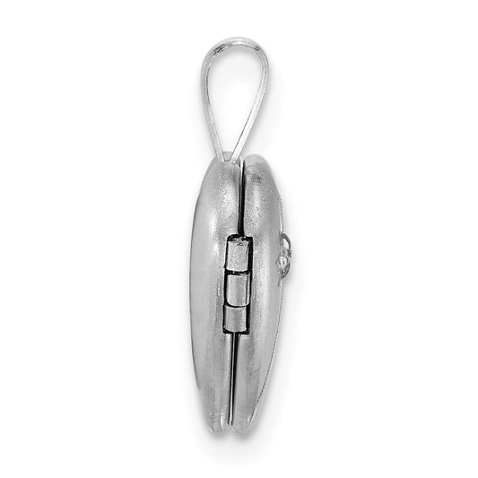 Sterling Silver Rhodium-plated Brushed And Polished 1/20 carat Diamond 12mm Heart Locket QLS1198