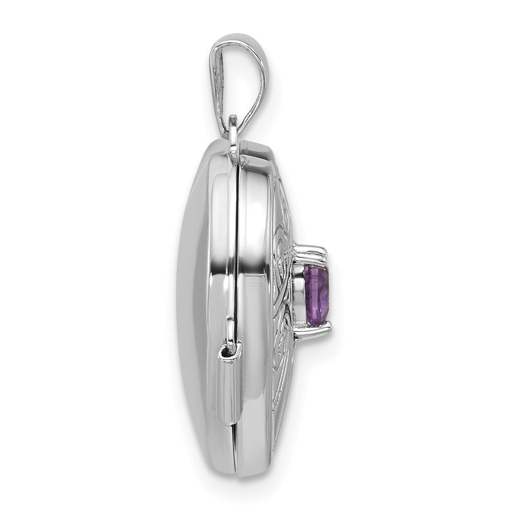 Sterling Silver Rhodium-plated Amethyst February Birthstone 18mm Heart Locket QLS1200_FEB