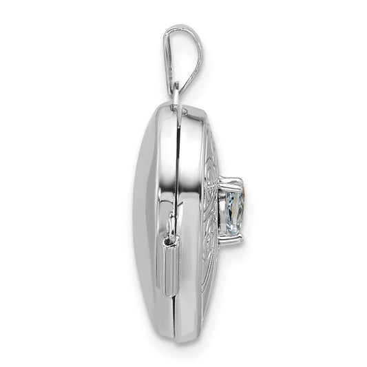 Sterling Silver Rhodium-plated Aquamarine March Birthstone 18mm Heart Locket QLS1200_MAR