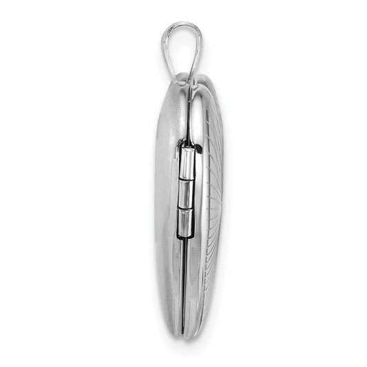 Sterling Silver Rhodium-plated Polished Front/Brushed Back Starburst Pattern 20mm Heart Locket QLS1212