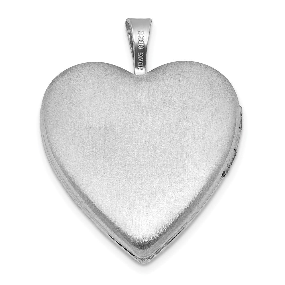 Sterling Silver Rhodium-plated Polished Front/Brushed Back Starburst Pattern 20mm Heart Locket QLS1212