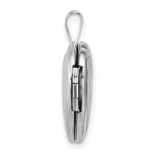 Sterling Silver Rhodium-plated Polished Front/Brushed Back Diamond-cut Twin Hearts 16mm Heart Locket QLS1213