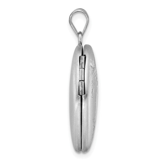 Sterling Silver Rhodium-plated Brushed Diamond-cut Butterflies 24mm Heart Locket QLS1215