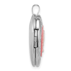 Sterling Silver Rhodium-plated Polished Front/Brushed Back Pink Flowers Resin Cameo 20mm Heart Locket QLS1217