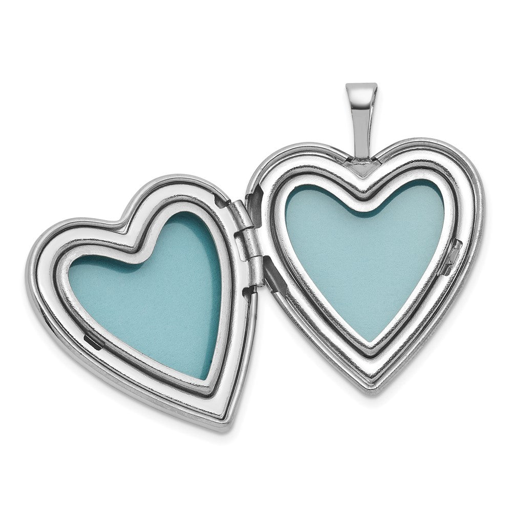 Sterling Silver Rhodium-plated Polished Front/Brushed Back Pink Flowers Resin Cameo 20mm Heart Locket QLS1217