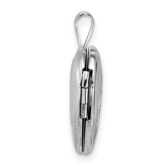 Sterling Silver Rhodium-plated Polished Front/Brushed Back Foot Prints with Star 16mm Heart Locket QLS1219