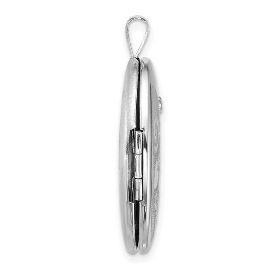 Sterling Silver Rhodium-plated Polished Front/Brushed Back 1/20 carat Diamond Hearts Swirl Design 26mm Oval Locket QLS1224