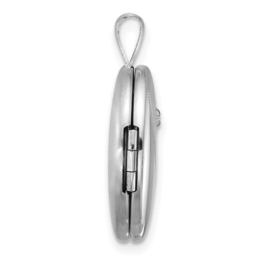 Sterling Silver Rhodium-plated Brushed And Polished 1/20 carat Diamond 16mm Oval Locket QLS1225