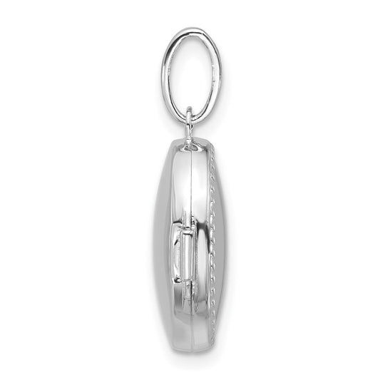 Sterling Silver Rhodium-plated Polished with Beaded Border 17mm Oval Locket QLS1226