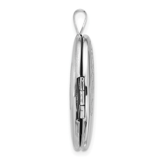 Sterling Silver Rhodium-plated Polished Front/Brushed Back Diamond-cut Floral Design 20mm Oval Locket QLS1227