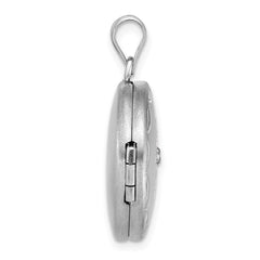 Sterling Silver Rhodium-plated Brushed Diamond-cut with 1/20 carat Diamond Cross 20mm Round Locket QLS1241