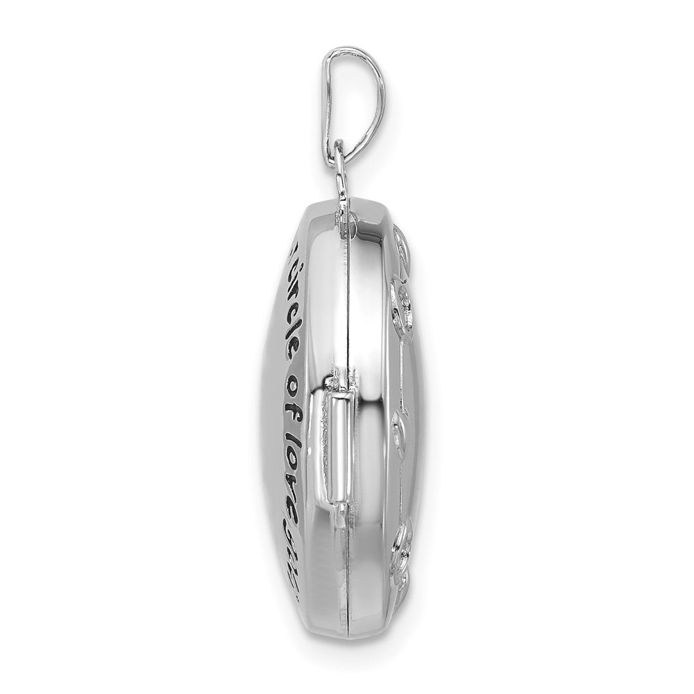 Sterling Silver Rhodium-plated OUR CIRCLE OF LOVE GOES AROUND AND NEVER ENDS Reversible 20mm Round Locket QLS1243