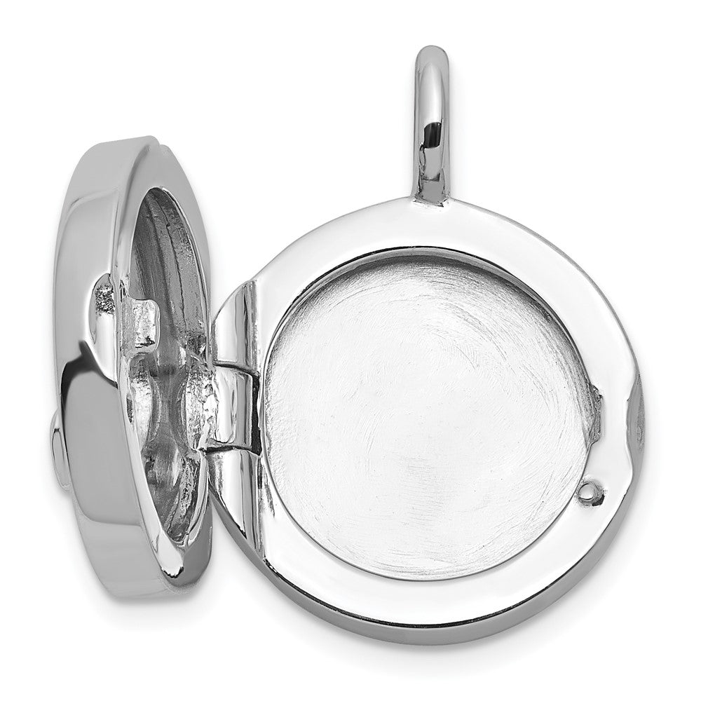 Sterling Silver Rhodium-plated Polished Heart On 10mm Round Locket QLS1246
