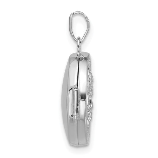 Sterling Silver Rhodium-plated Saint Christopher Protect Us 16mm Round Locket QLS1249
