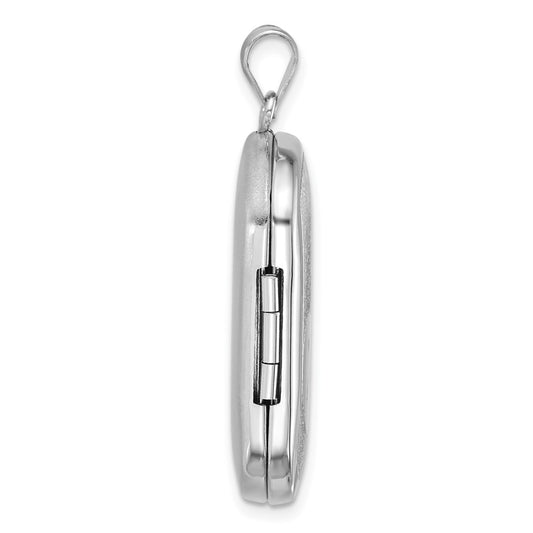 Sterling Silver Rhodium-plated Polished Front/Brushed Back Two Hearts 20mm Rectangle Locket QLS1255