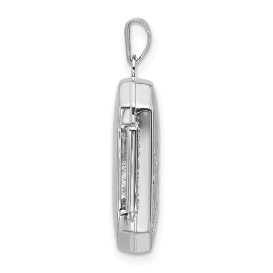 Sterling Silver Rhodium-plated Half Point Diamond Flower And Star 20mm Rectangle Locket QLS1256