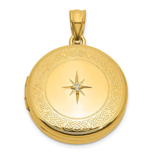 Sterling Silver Gold-plated Polished Front/Brushed Back 1/20 carat Diamond with Celtic Knot Border 20mm Round Locket QLS1259GP