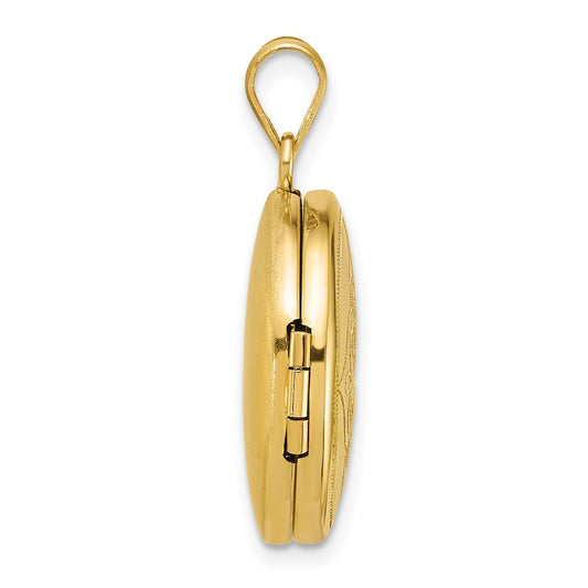 Sterling Silver Gold-plated Polished Front/Brushed Back Fancy Lace Design 20mm Round Locket QLS1260GP