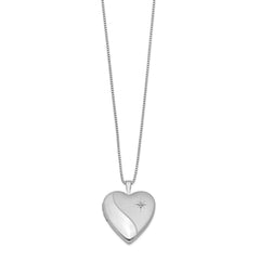 Sterling Silver Rhodium-plated 20mm Satin Diamond Heart Locket Necklace QLS239-18