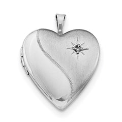 Sterling Silver Rhodium-plated 20mm Satin Diamond Heart Locket Necklace QLS239-18
