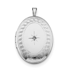 Sterling Silver Rhod-plated 26mm Circle Border Diamond Oval Locket Necklace QLS263-18