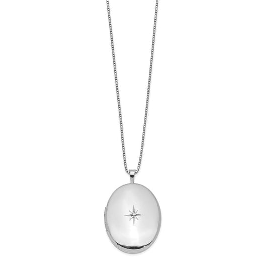 Sterling Silver Rhodium-plated Diamond 26mm Oval Locket Necklace QLS266-18