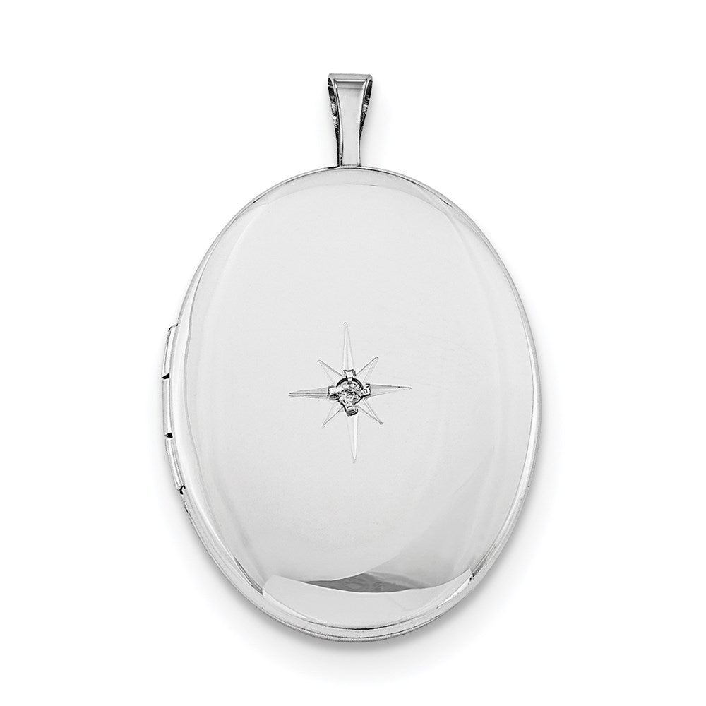 Sterling Silver Rhodium-plated Diamond 26mm Oval Locket Necklace QLS266-18