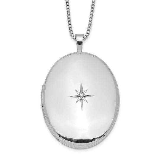 Sterling Silver Rhodium-plated Diamond 26mm Oval Locket Necklace QLS266-18